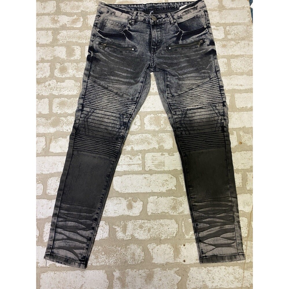 VTG Y2K Akademiks Womens Acid Washed Black Moto Biker Skinny Jeans Size 9